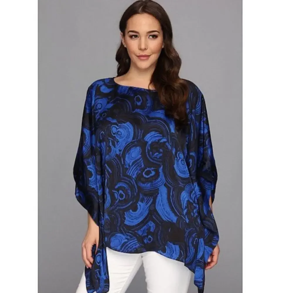 Michael Kors Swirl Print Satin Feel Tunic Flutter Top Size XL Beach Boho EUC